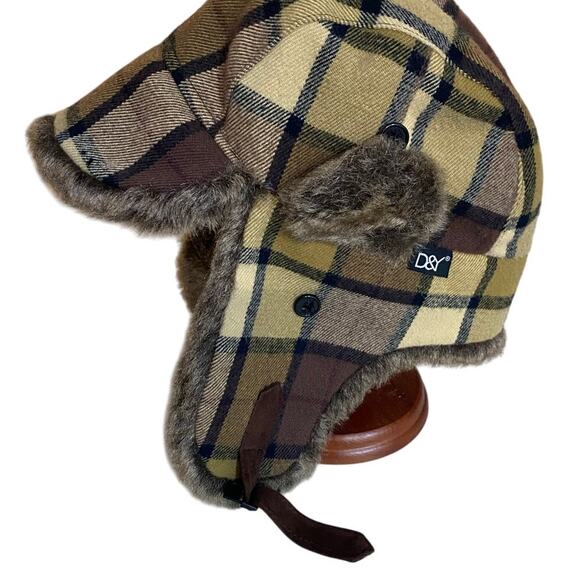 David & Young Men's Sustainable Recycled Fashion Beanie OS Brown Black Faux Fur - Picture 2 of 7